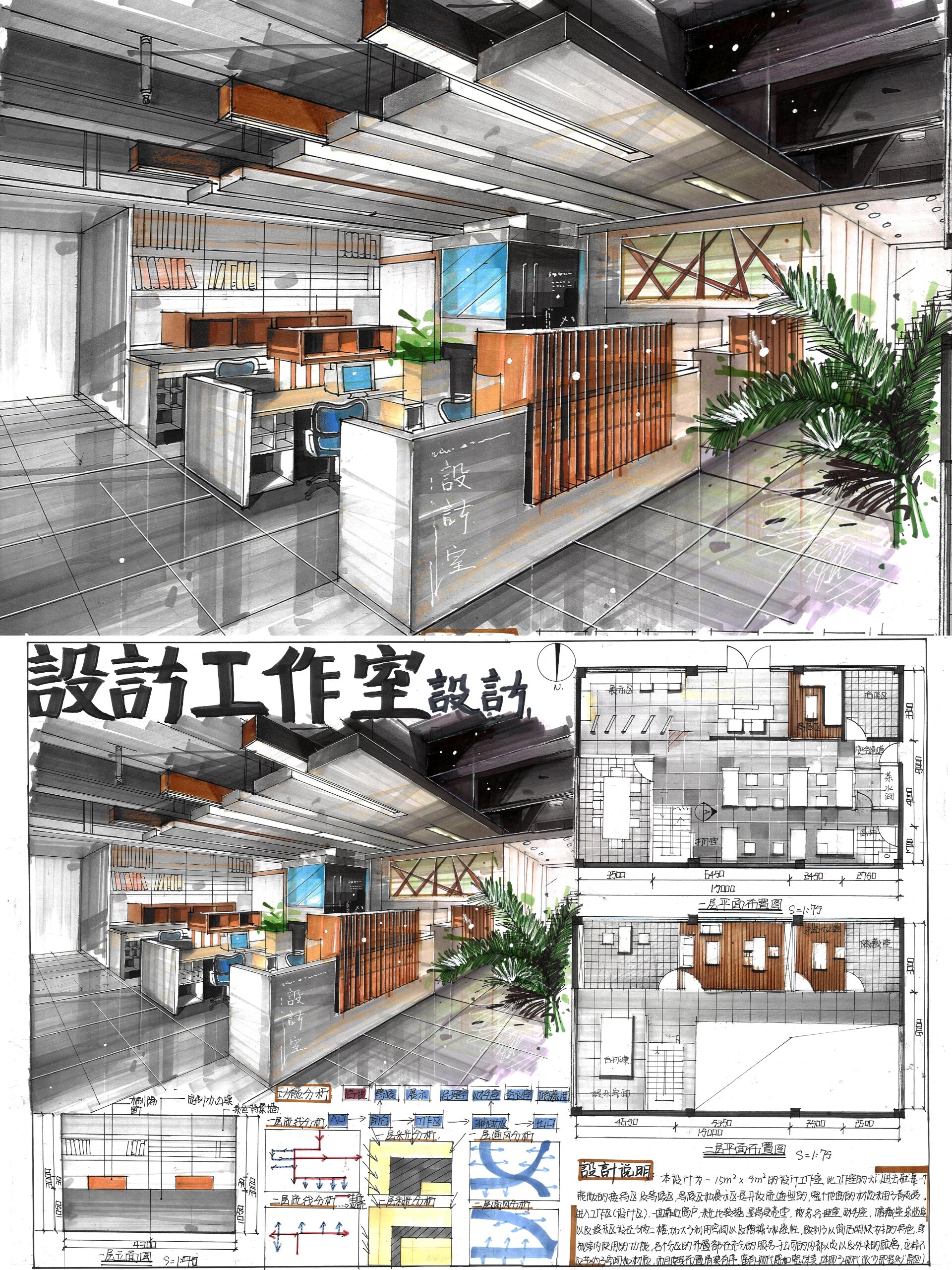 室内设计考研/工作室空间/办公空间快题 今天分享的室内设计快题为