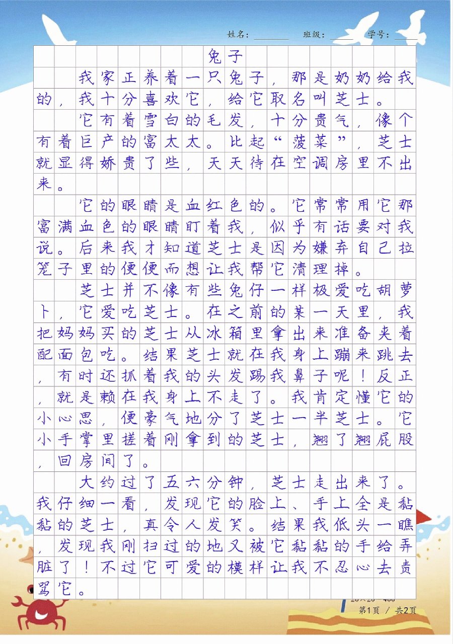 兔子的外貌描写100字图片