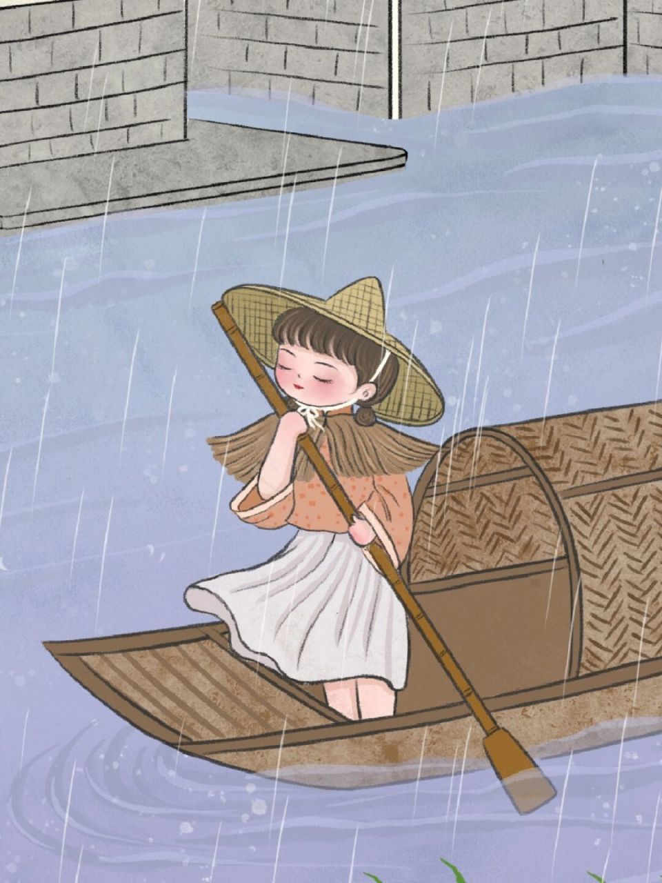 一蓑烟雨枕江南 青砖白墙,烟雨落深巷.秦淮一叶舟,人如画中游.