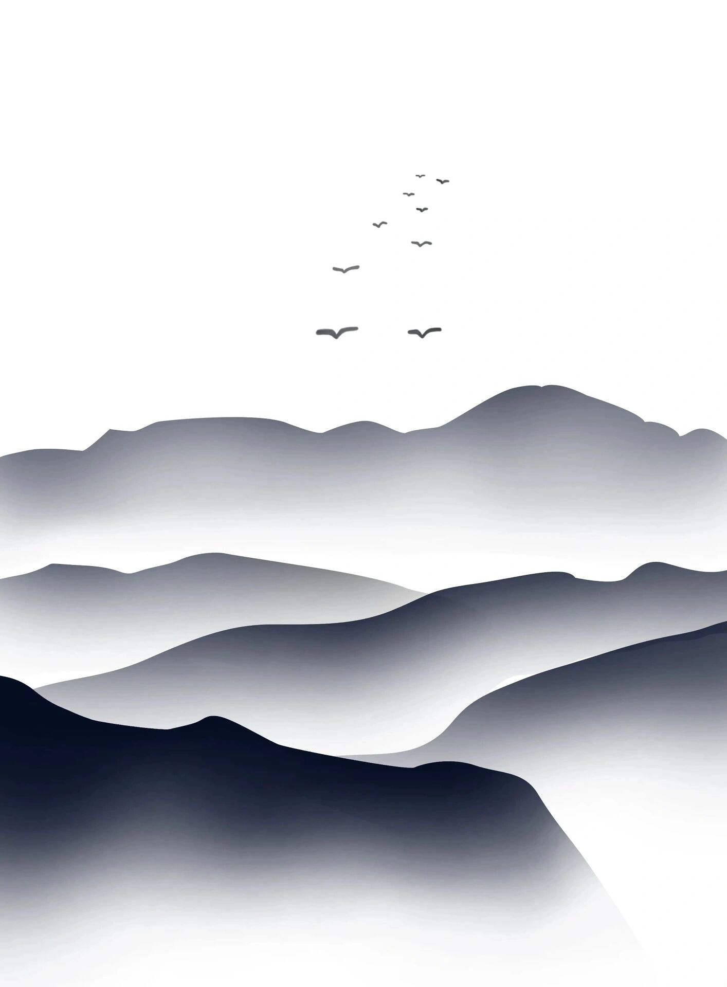 96国画水墨黑白山水装饰画手机壁纸素材95