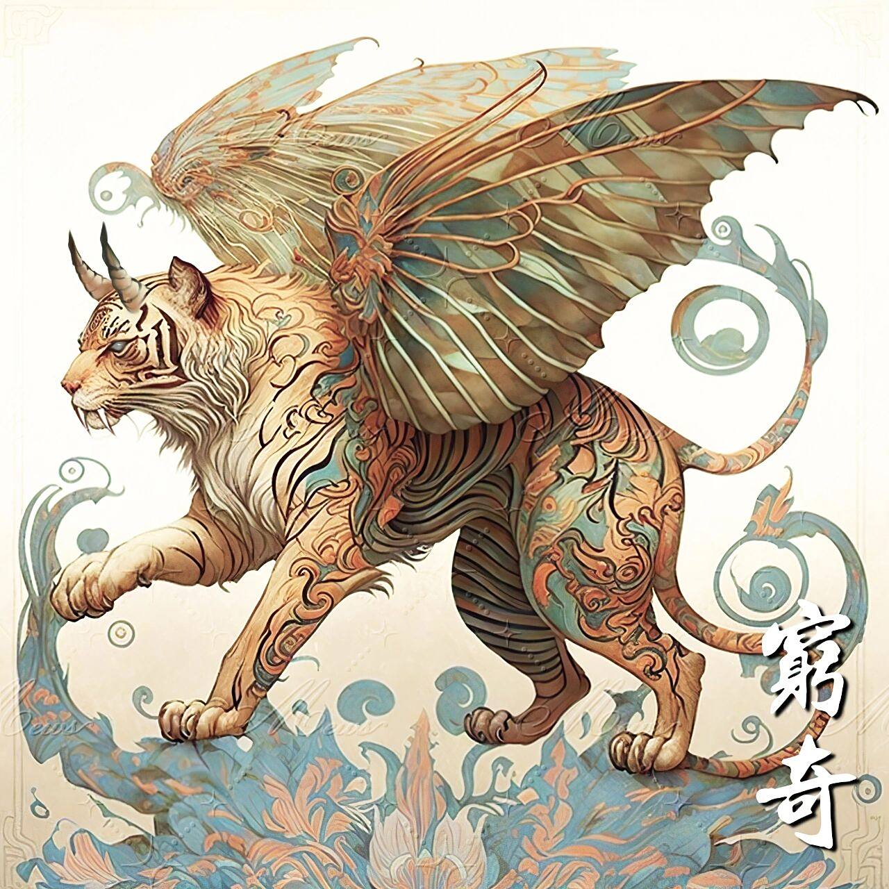 98山海经·穷奇 98穷奇,四凶兽之一,外貌像老虎,大小如同牛般,长