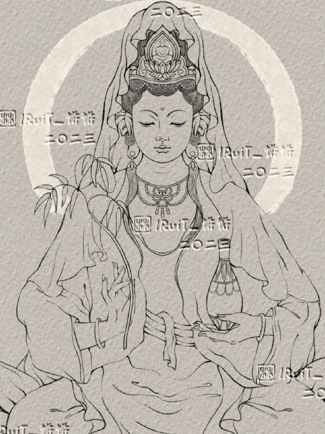 观世音菩萨|手绘线稿