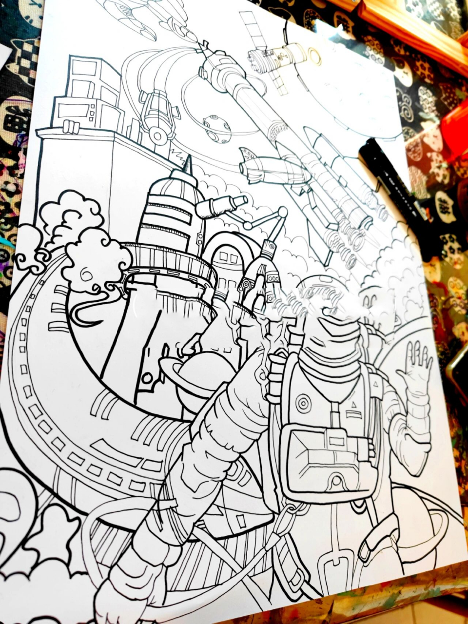 内附线稿 科技画,科幻画,内附线稿,前段时间小朋友参加科技画比赛