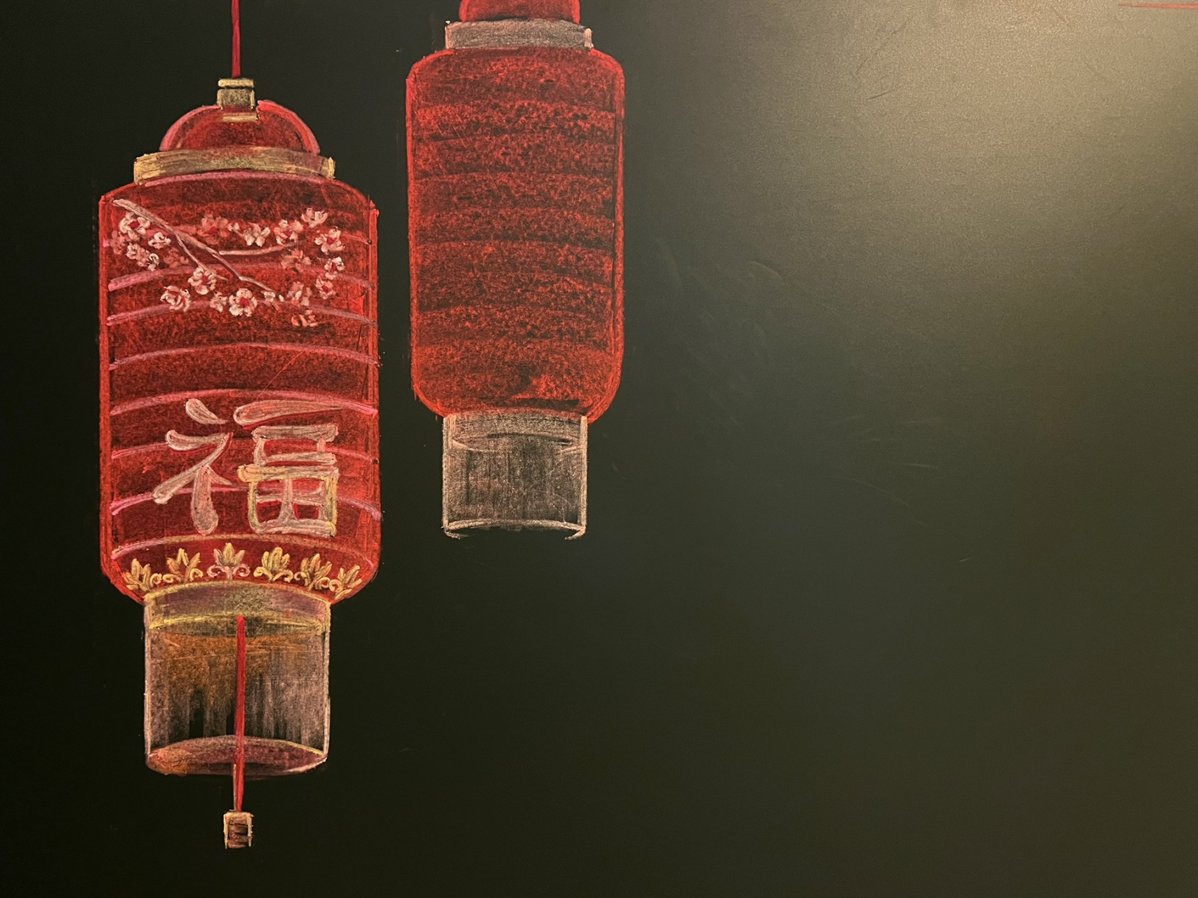 黑板报一粉笔画 新年 灯笼 兔子