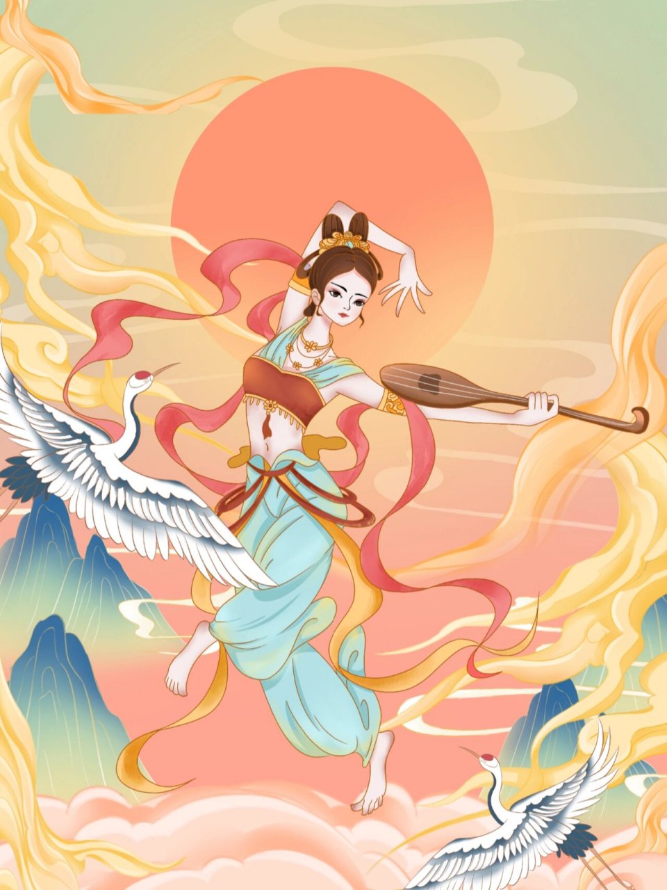 敦煌人物形象绘画 这张图是给素材网站画的,以敦煌为主题的插画作品