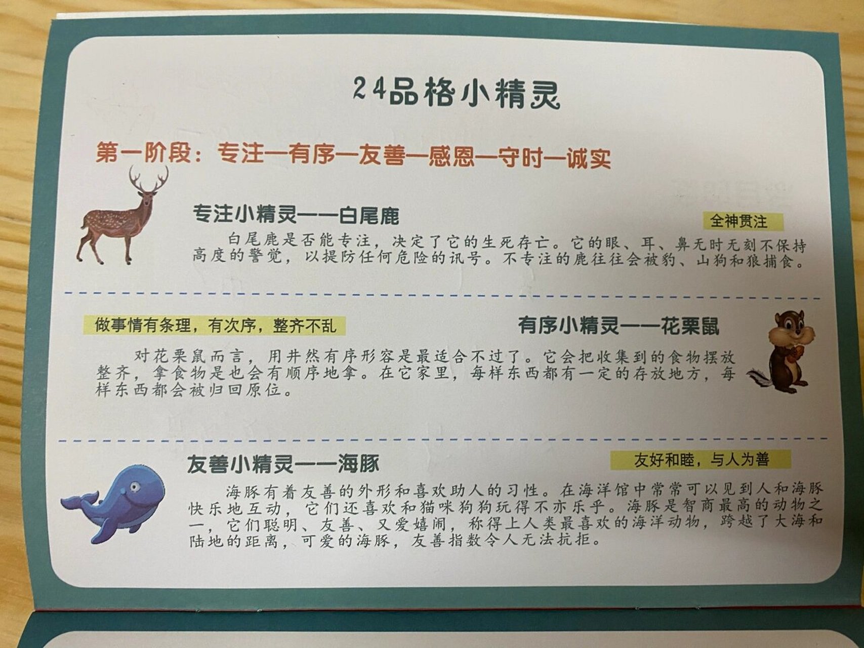 德育——争章手册  品格教育 24品格小精灵 第一阶段:专注——有序
