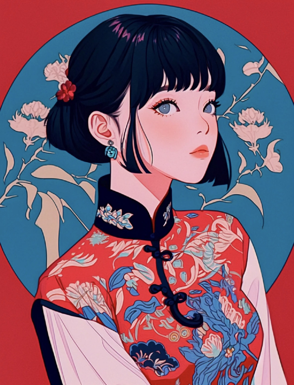 99考研手绘Ι国潮撞色少女人物头像/大合集 99素材来源于网络,脑