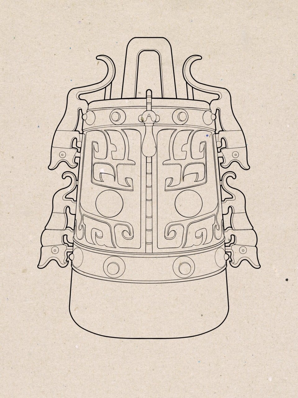商周青铜器—四虎铜鎛 湖南省邵东县毛荷殿乡民安村出土 高32.