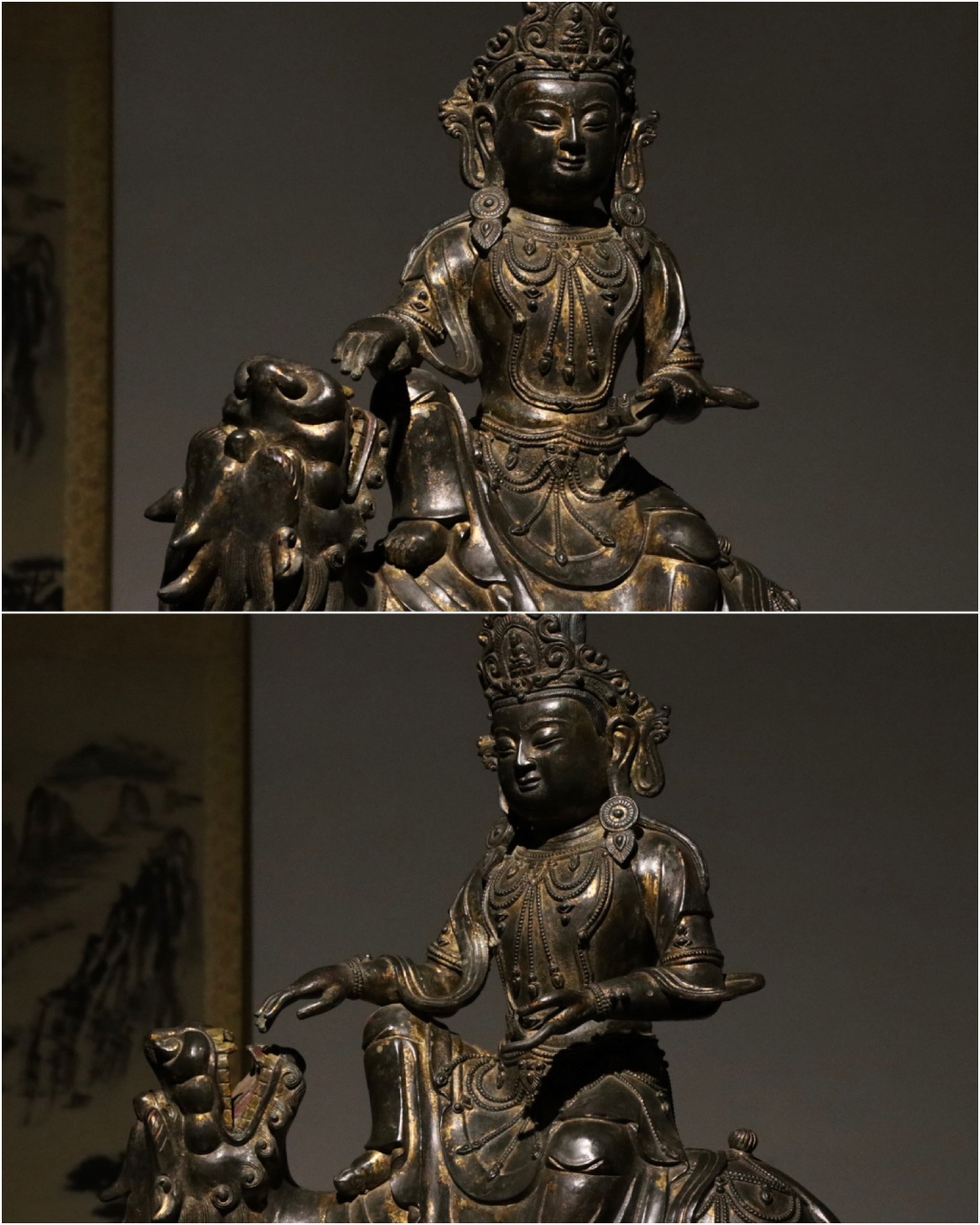 文殊菩萨 文殊菩萨造像紫铜鎏金   重89.