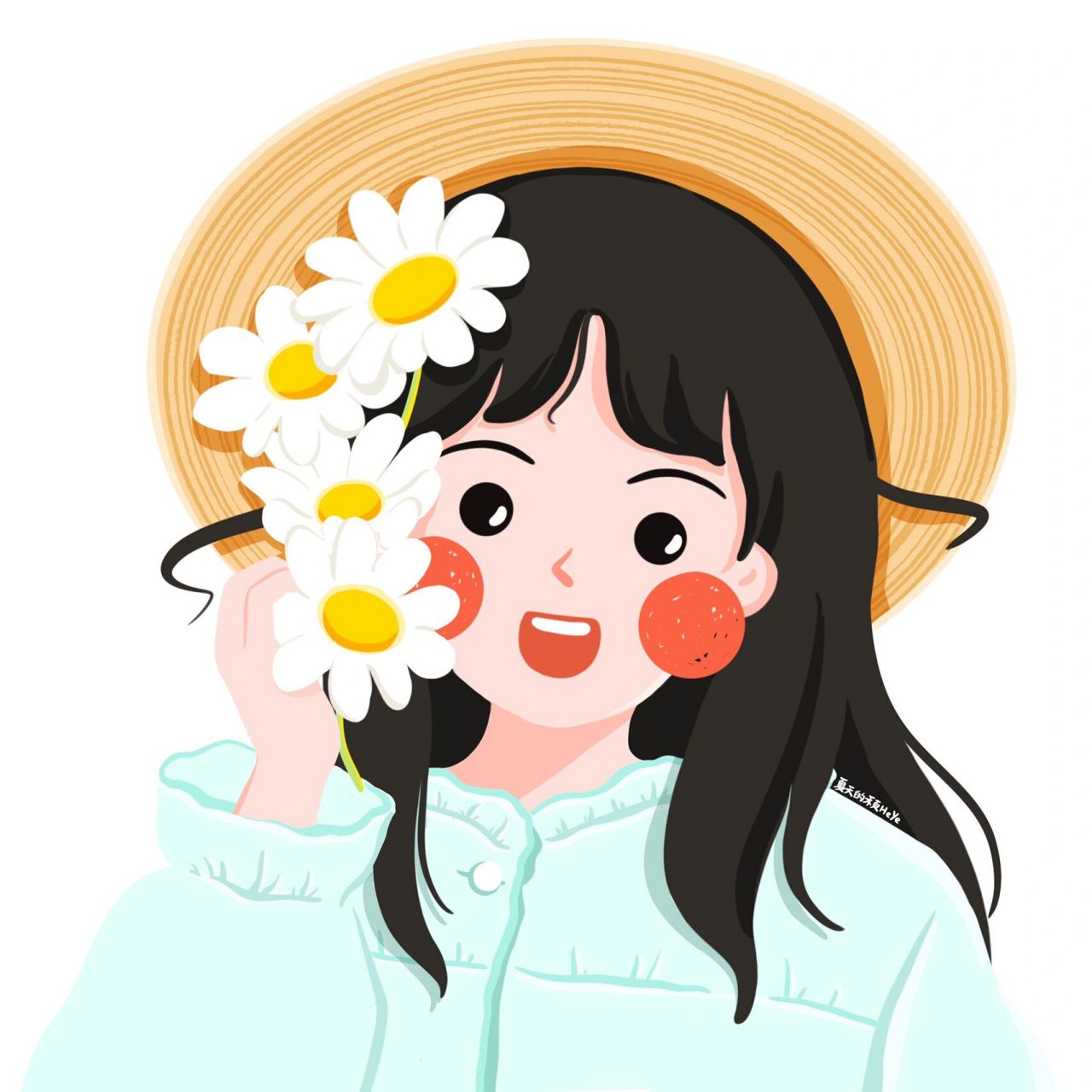 插画头像 · 27 | 戴草帽的可爱女生 耳畔鬓边,那一抹青春的颜色94