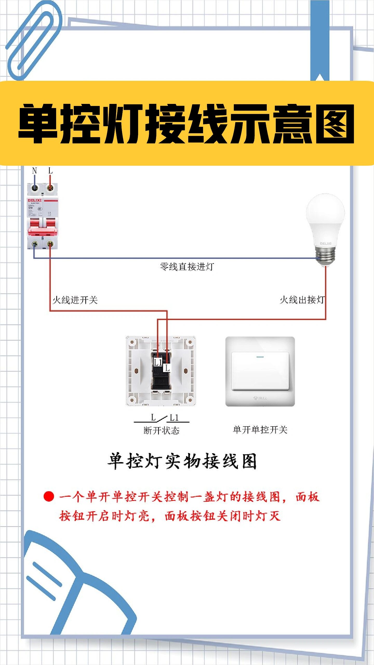 电工 | 单控灯接线示意图,你学会了吗