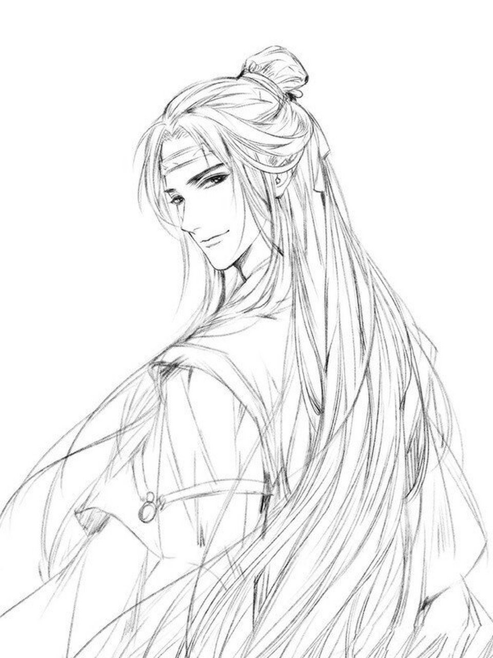 古风美男子线稿收藏练习 这些线稿都有唯美的特点,大家加上自己的颜色