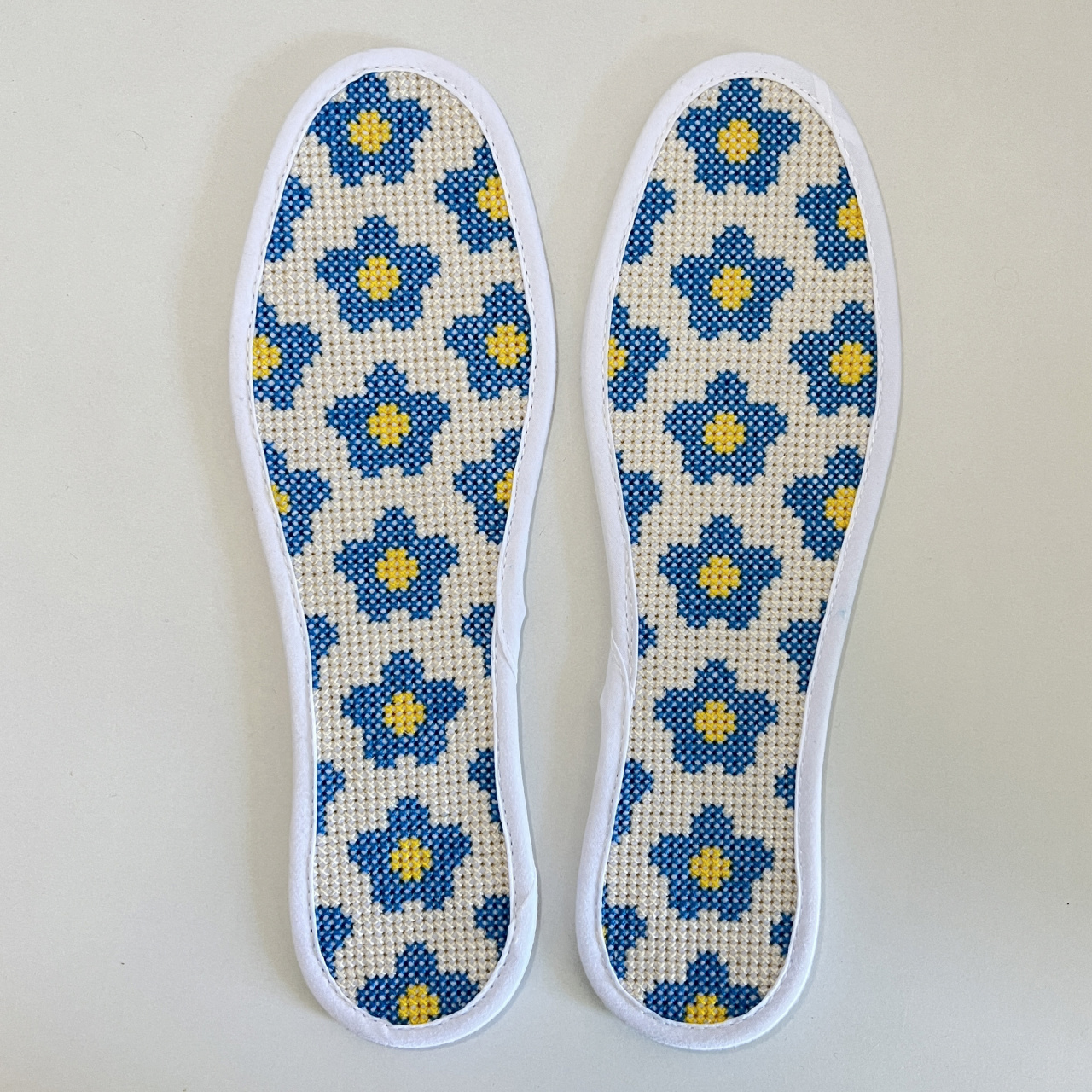 十字绣鞋垫|小蓝花