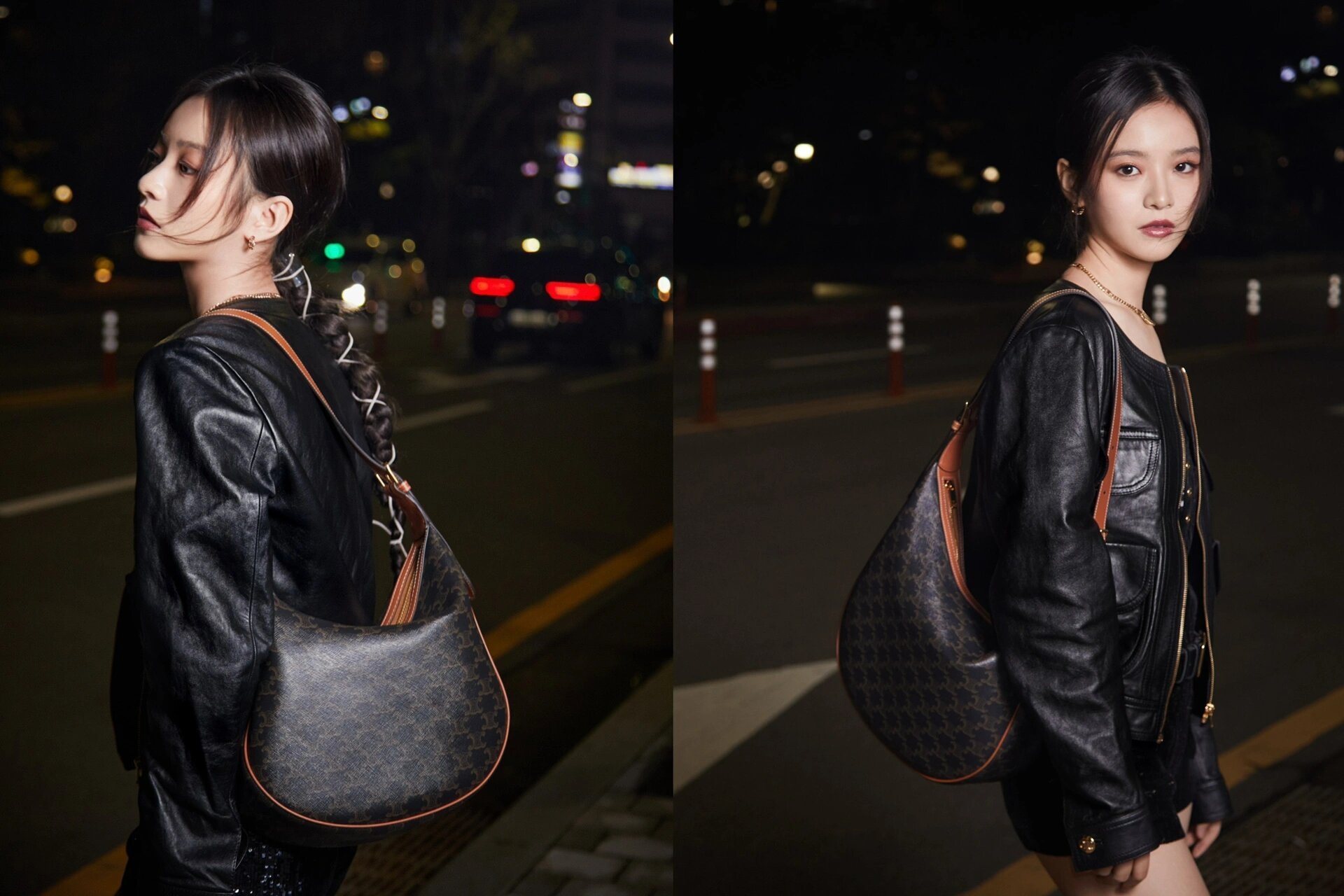 8 北京 街拍 heloise标志印花牛皮革手袋 桑罗纹桑蚕丝刺绣连身衣 neo