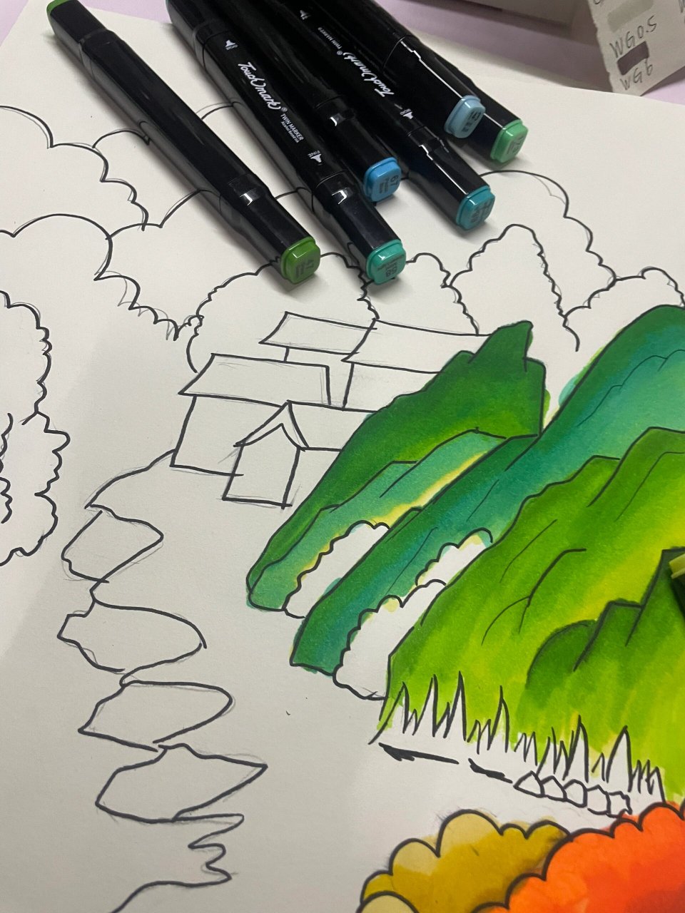 马克笔 大自然风景主题画 原创