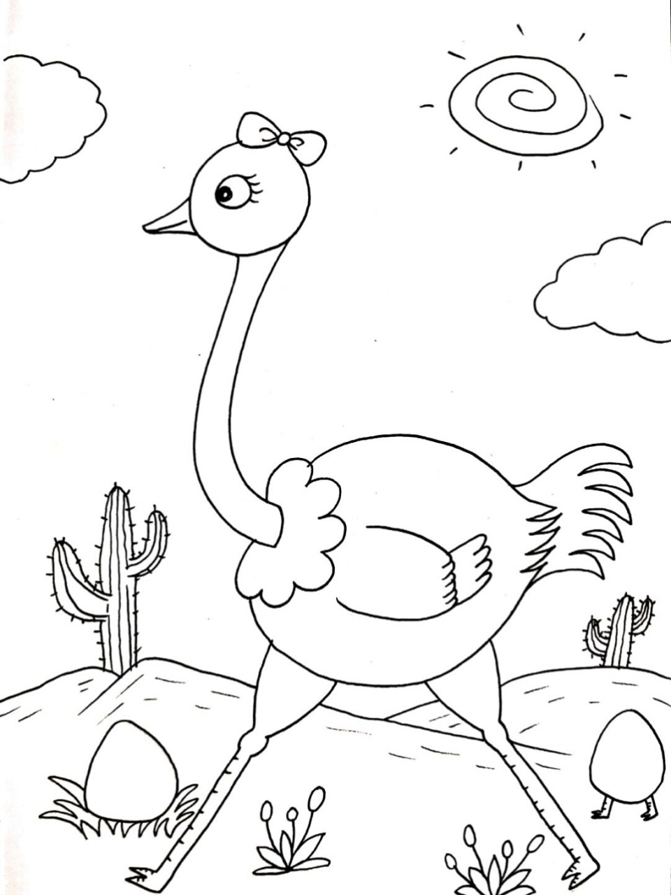 创意儿童画 鸵鸟 简笔画 线描