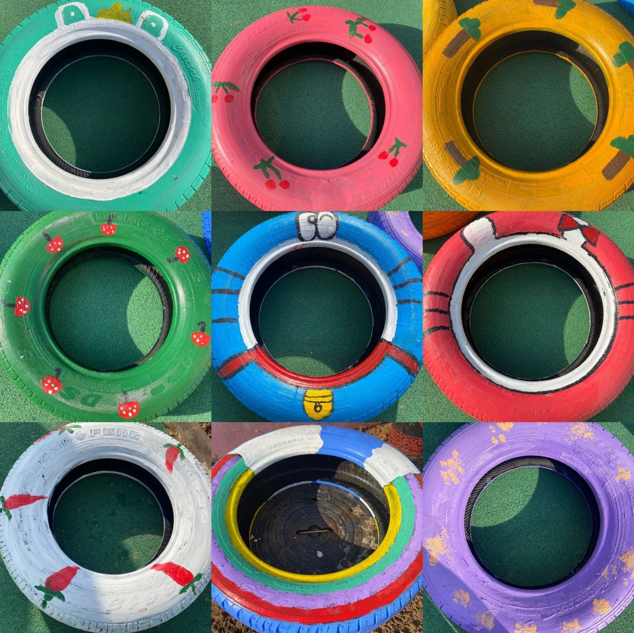 旧轮胎涂鸦画～幼儿园