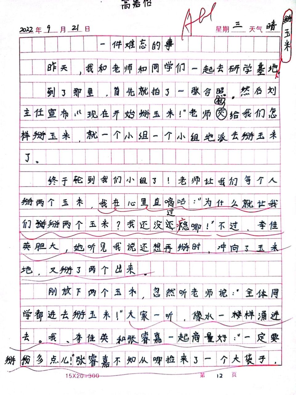 四年级上册语文作文 难忘的一件事  难忘的一件事作文