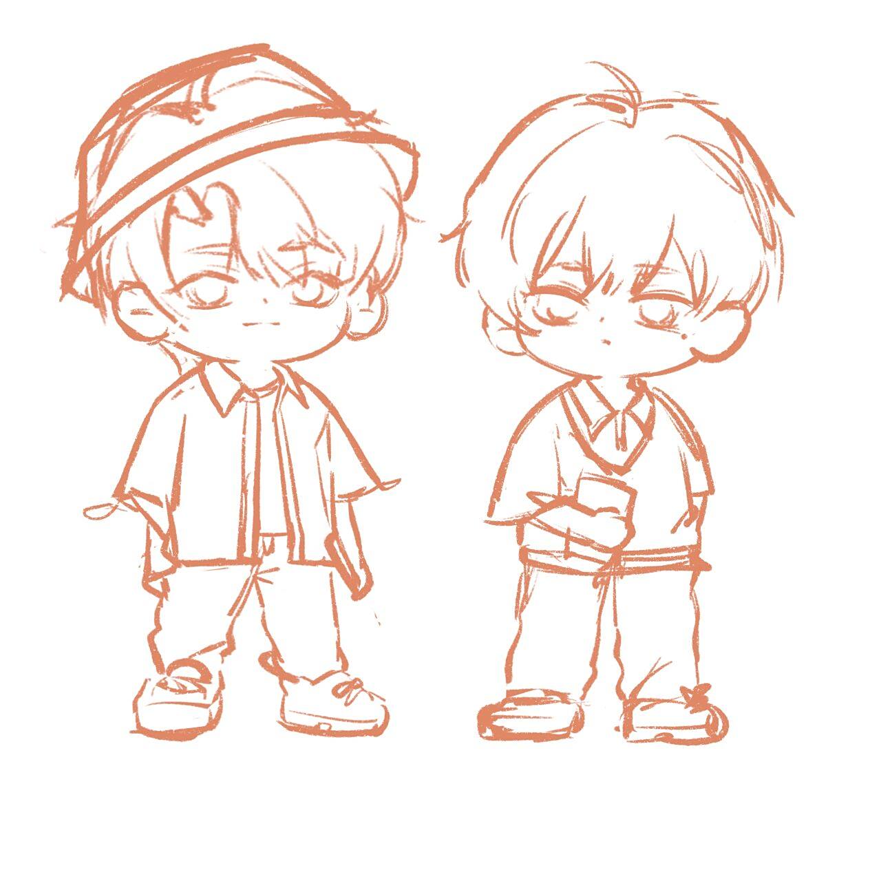 伪装学渣/线稿/q版人物/板绘 还没画完02但是这两套真的巨巨巨巨