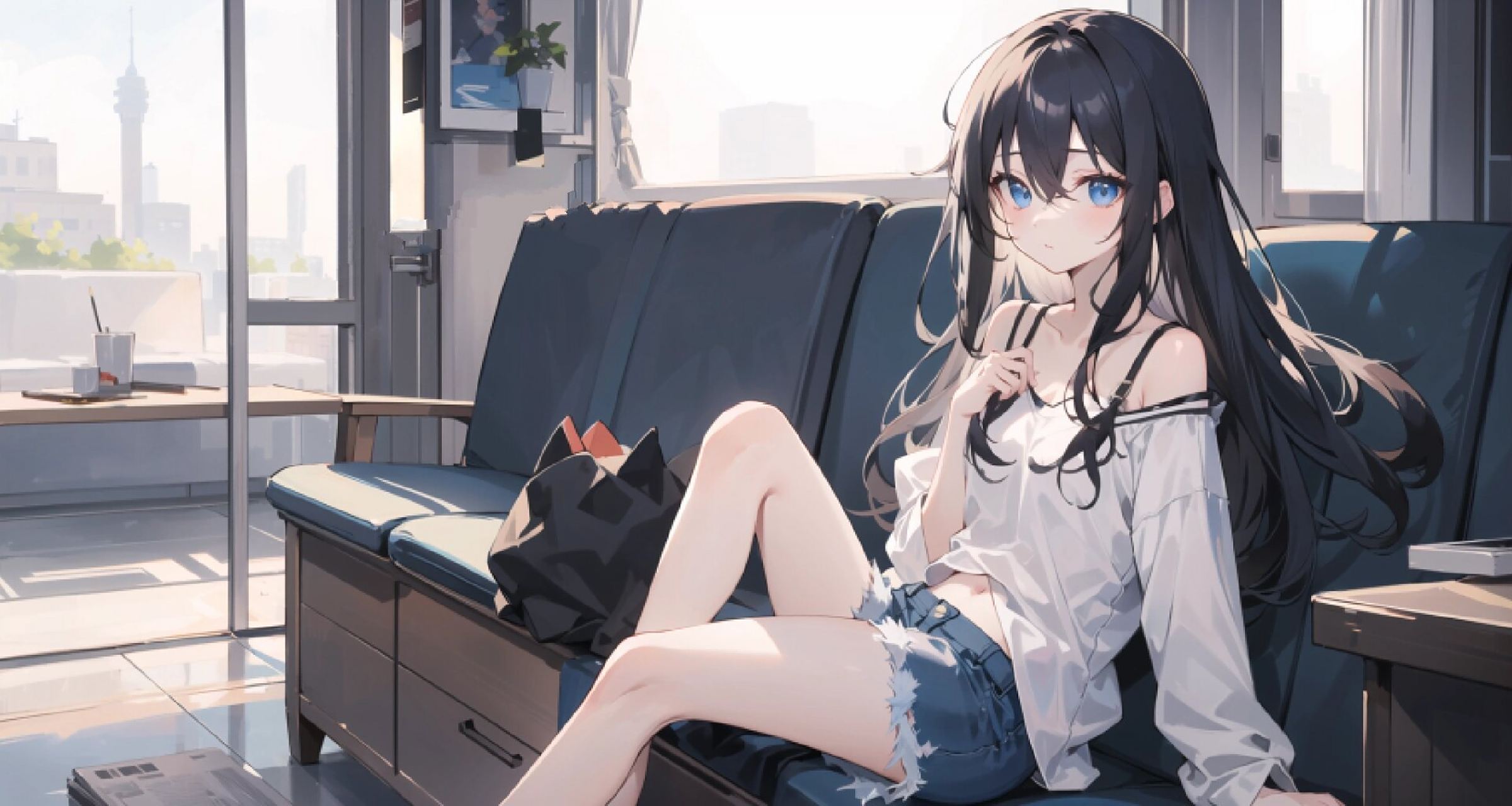 黑发蓝眼少女|休闲|电脑壁纸|头像