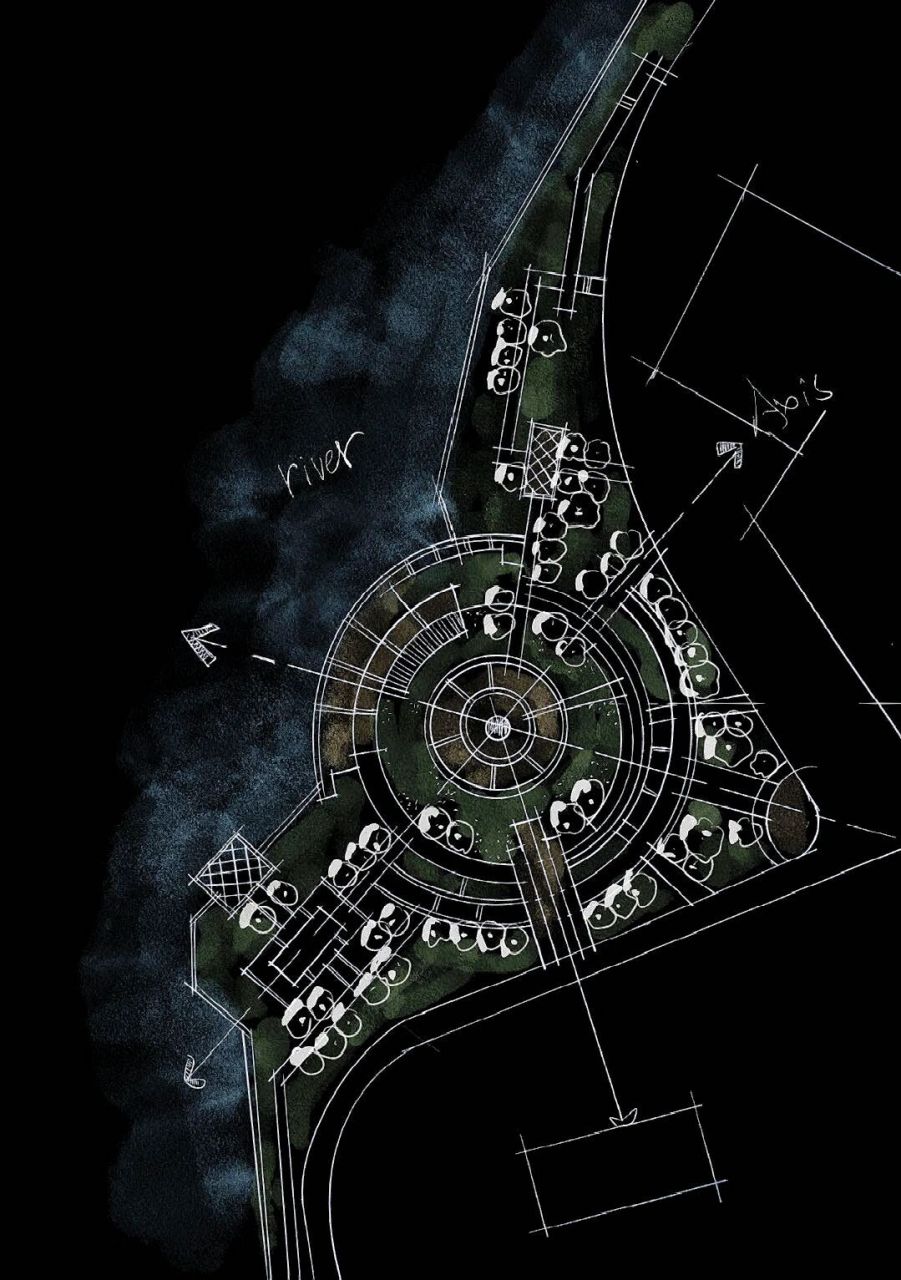 原创 | 滨河三角绿地设计,不同的构图形式 不同的构图形式 图一是趋于