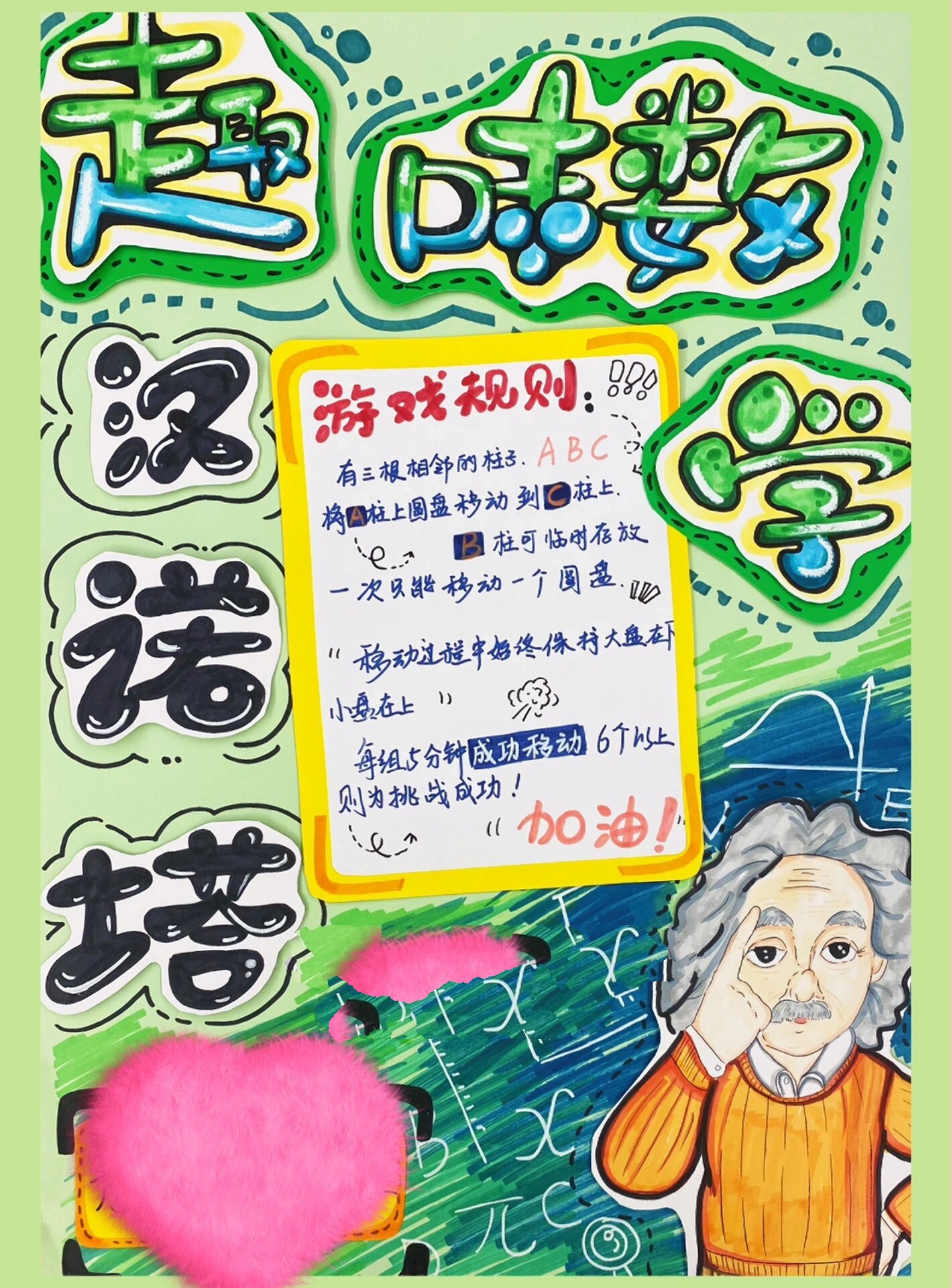 2k大小汉诺塔剪贴报 趣味数学玩转数学 汉诺塔宣传画报分享 60x90