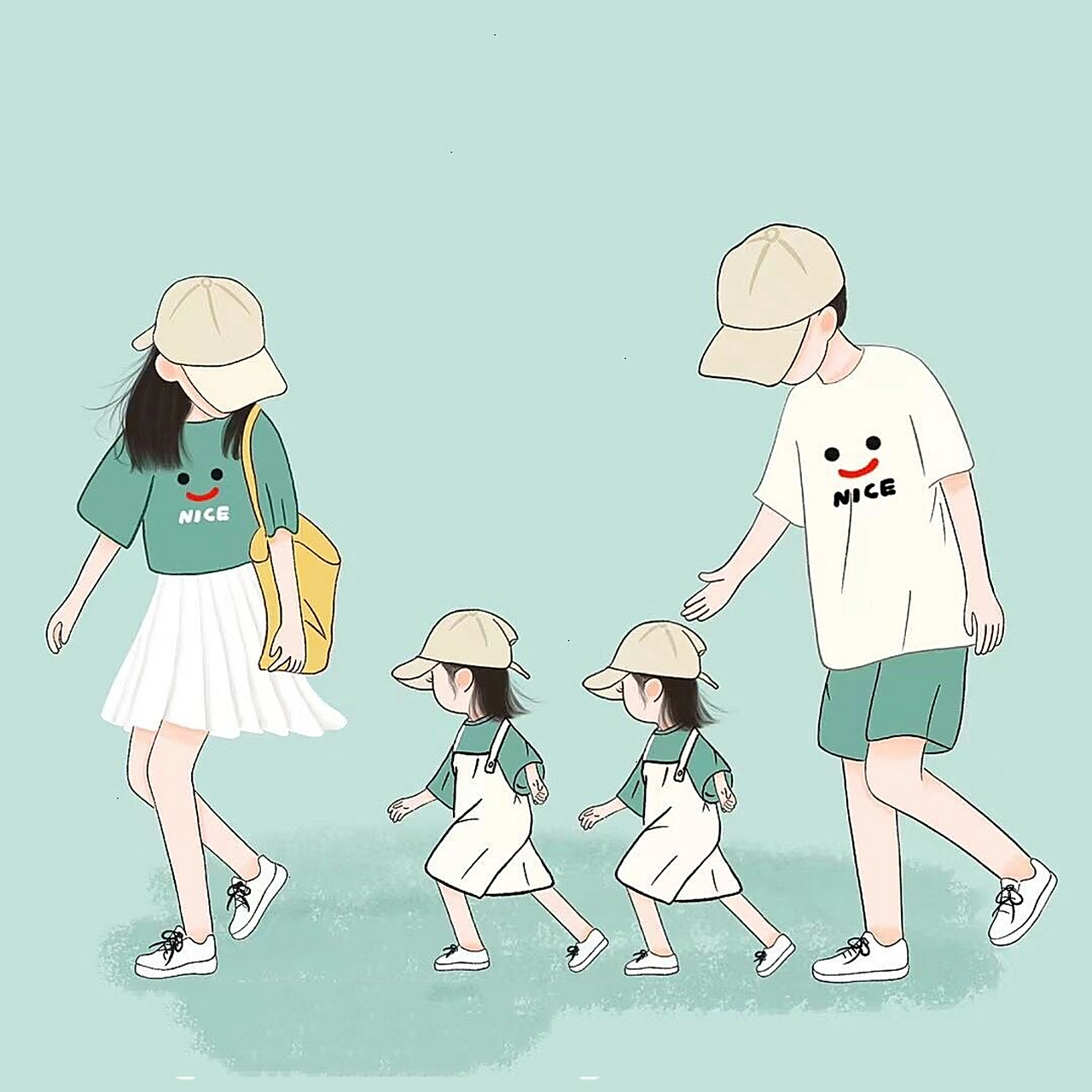 双胞胎亲子头像 一家四口亲子头像