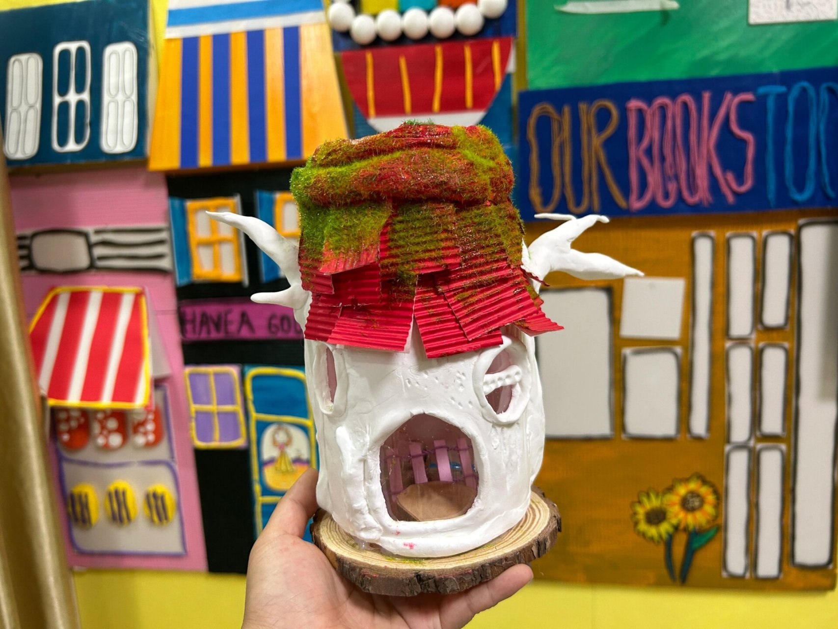 幼儿园亲子手工-粘土树屋微场景 幼儿园布置的作业 花了三天的放学后