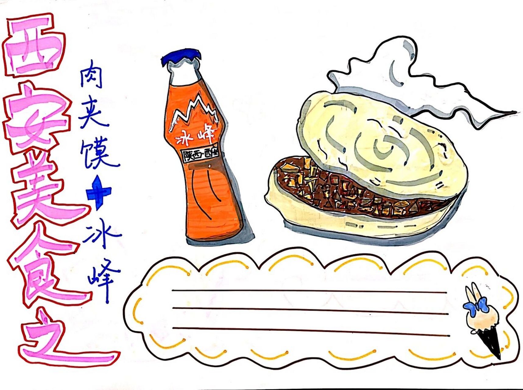 西安美食的手抄报绘本 去了一趟西安,回来抽空画了出来,当手抄报也