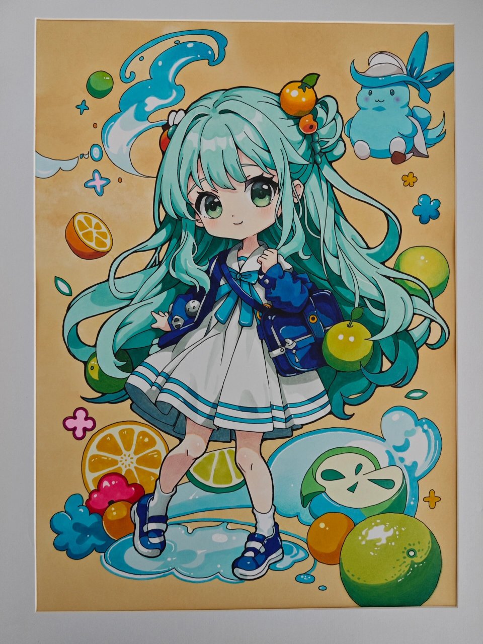 【作品展示】q版女生全身 手绘了一幅,勾线笔是樱花,马克笔是touch