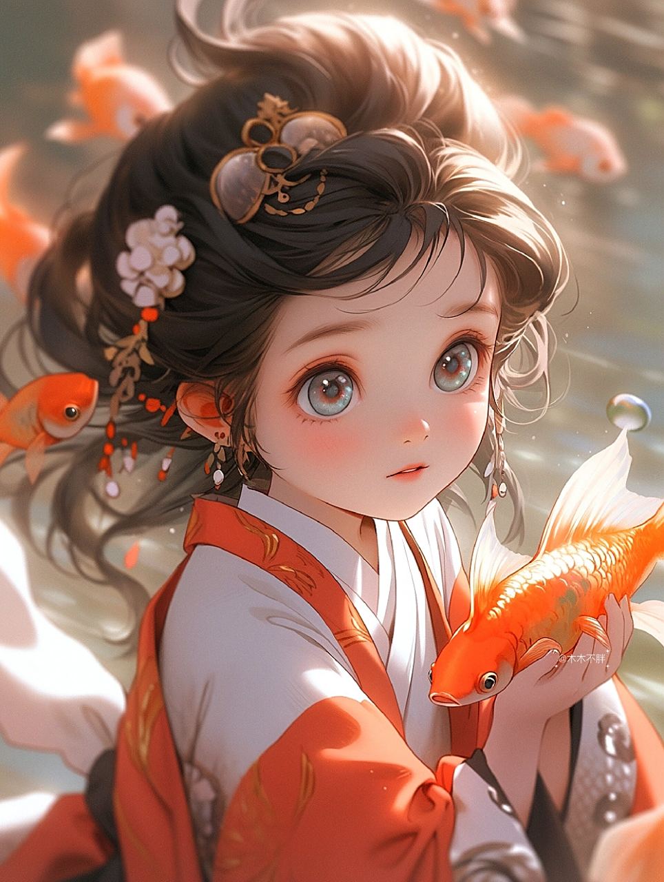 治愈系头像|动漫头像|国风插画壁纸 锦鲤附体,好运加倍