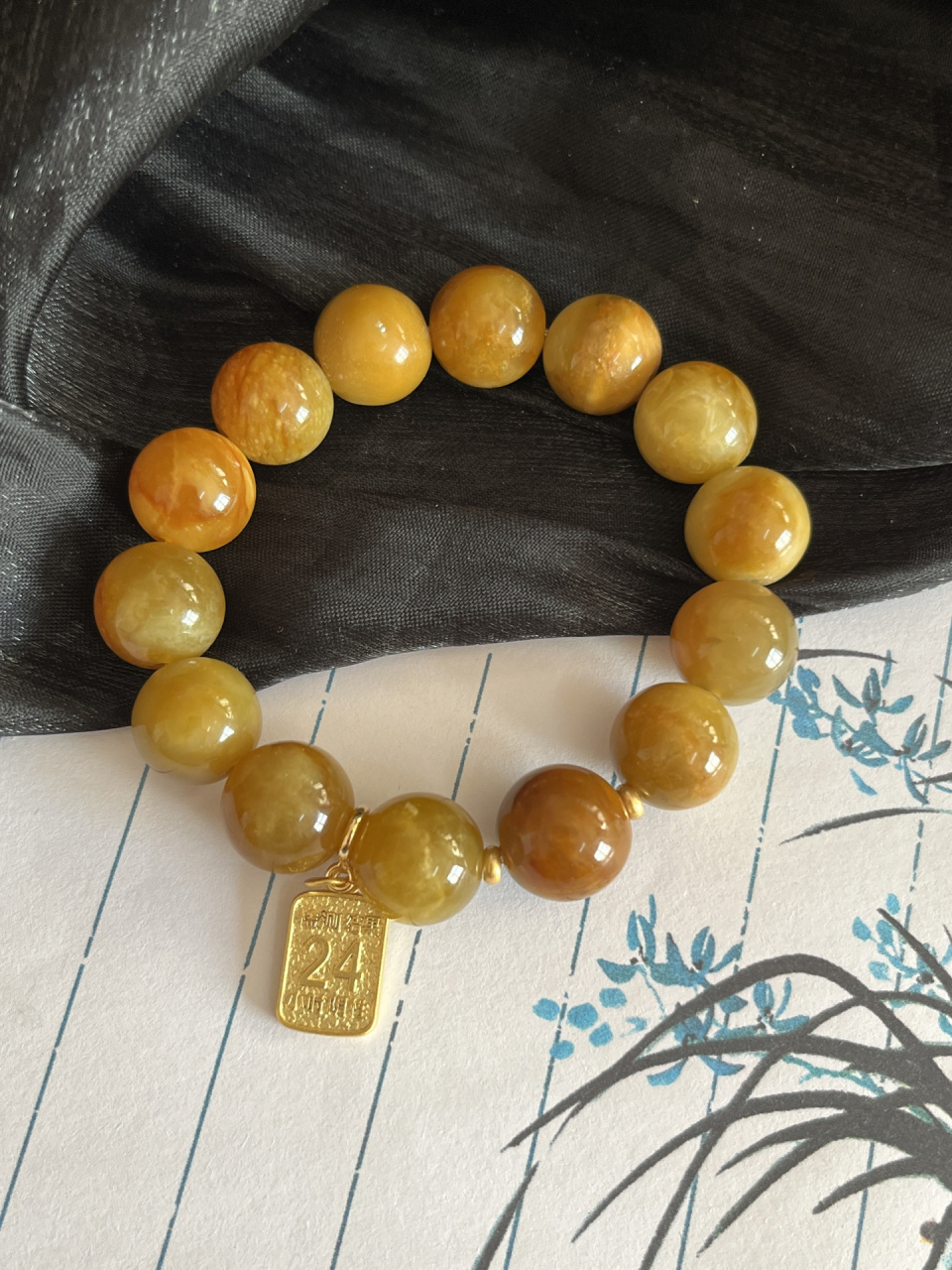 糖色·岫玉花玉玉石王手串13mm  可盘玩 这个光感绝佳,特别亮的一串