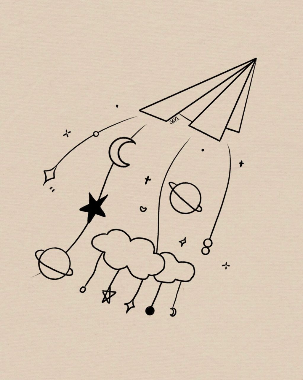 简单简笔画|纸飞机飞入到你的心底|附过程 新手易入门～ 	 临摹