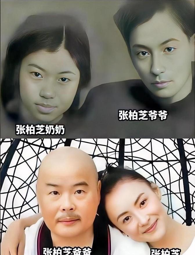 看到张柏芝和她爷爷的照片对比,才发现她长得很像爷爷