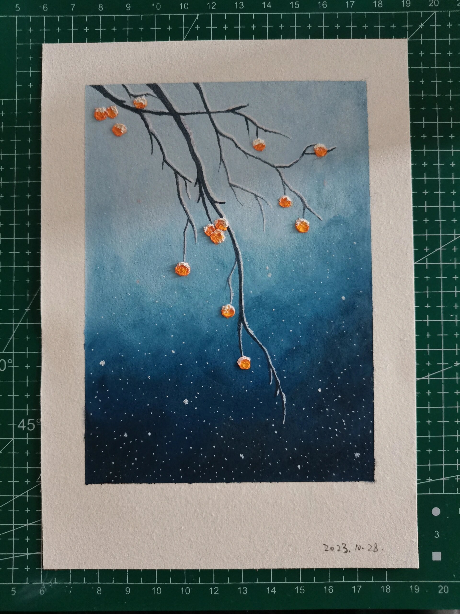 vol.3 临摹第三幅油画棒,冬天落雪的柿子