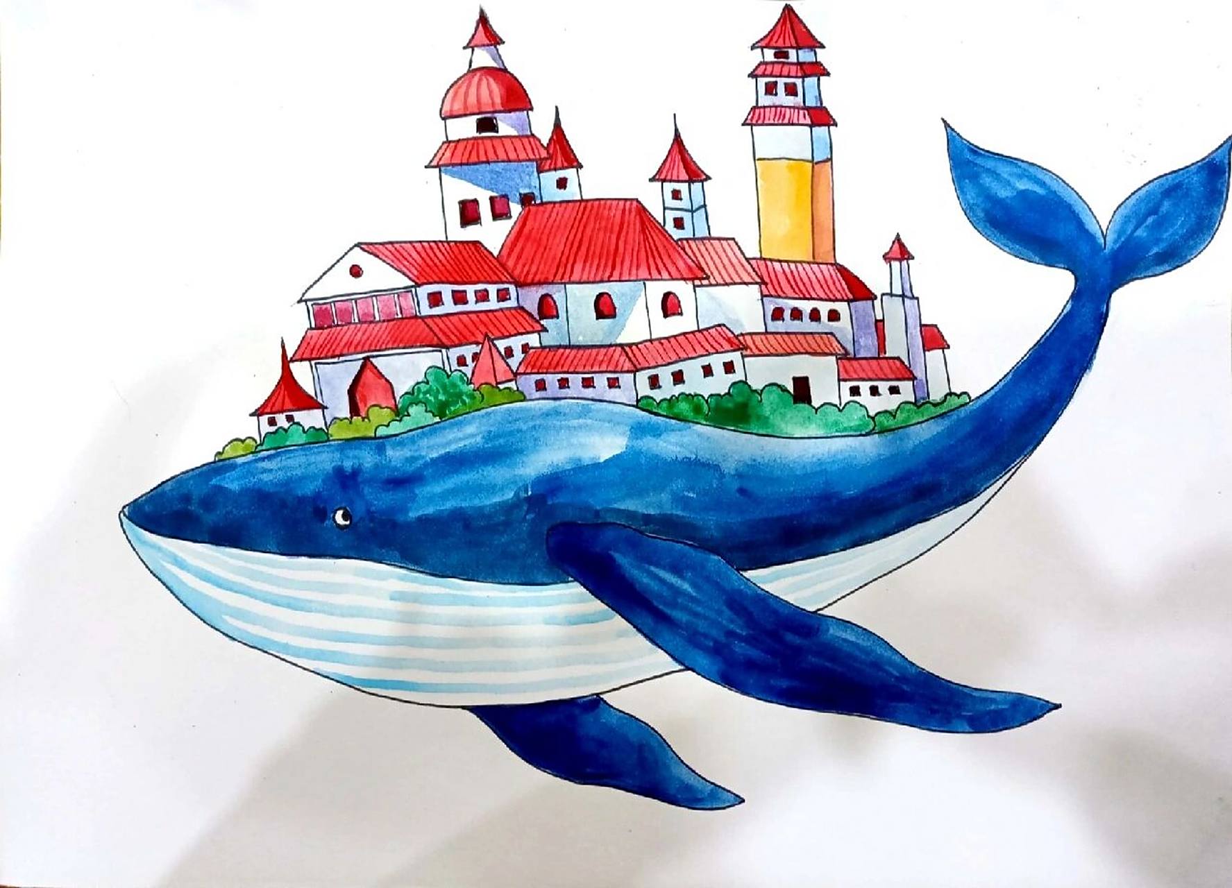 创意绘画——梦幻鲸鱼岛 主题:《梦幻鲸鱼岛》适合年龄:8—10岁教学