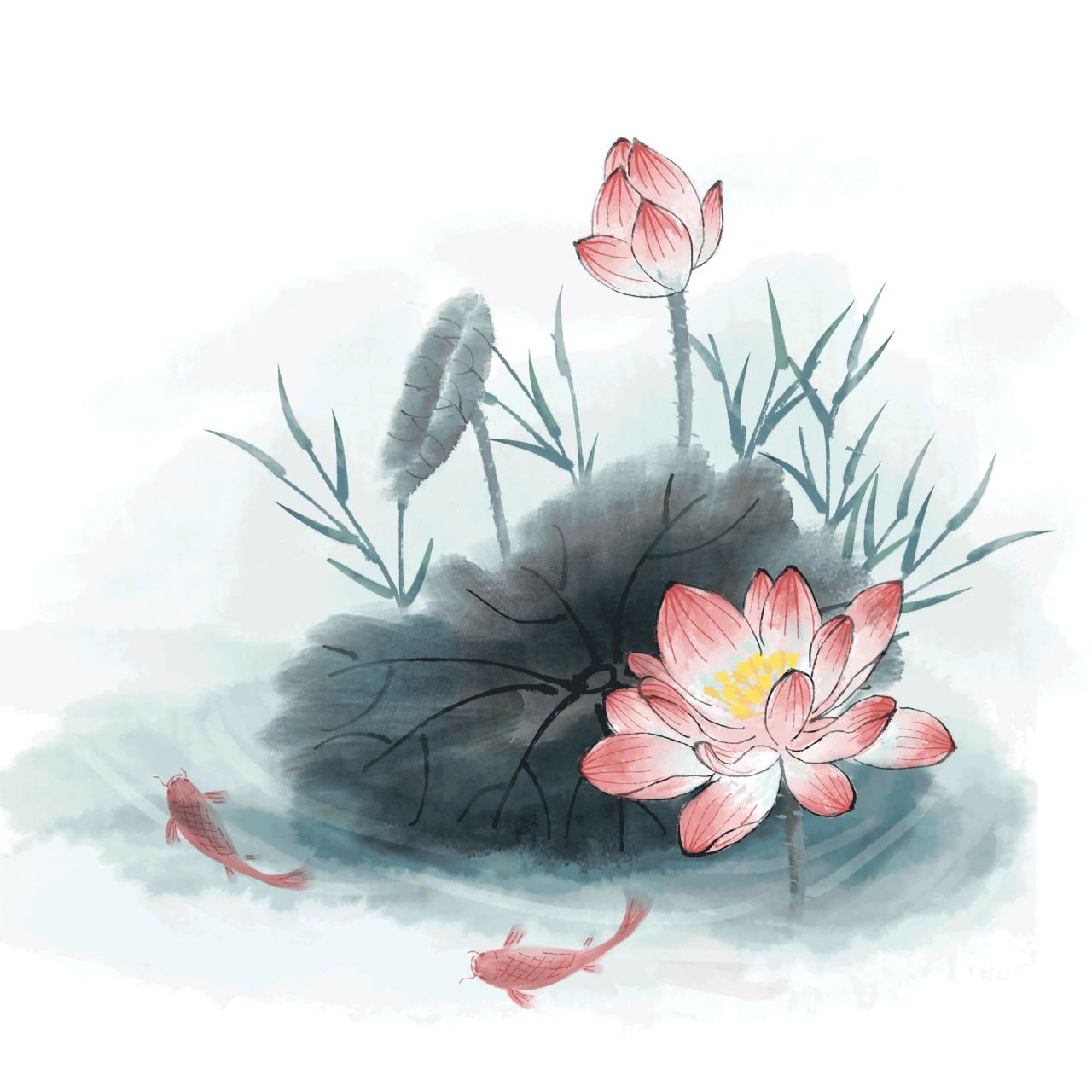 古风97水墨荷花免抠素材03 今日素材9615