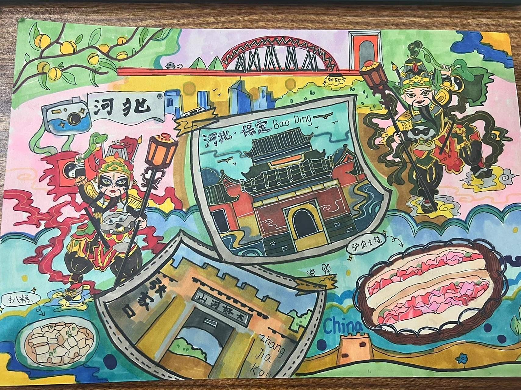 五年级参赛绘画作品《爱家乡,爱河北》    《爱家乡爱河北》以河北