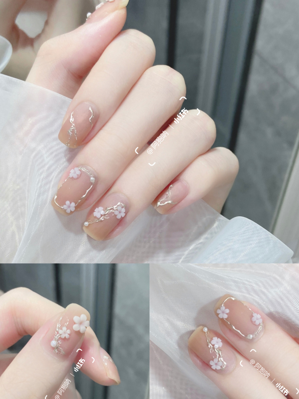 夏日高级感裸色磨砂古风花花美甲9478 磨砂质感好高级!