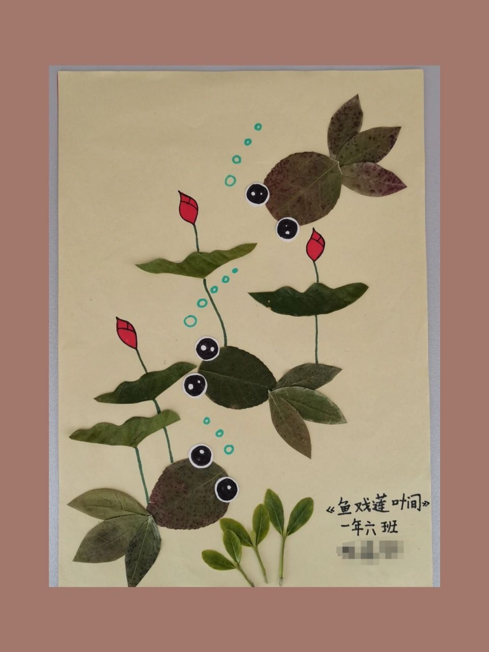 一年级科学大自然材料手工 鱼戏莲叶间
