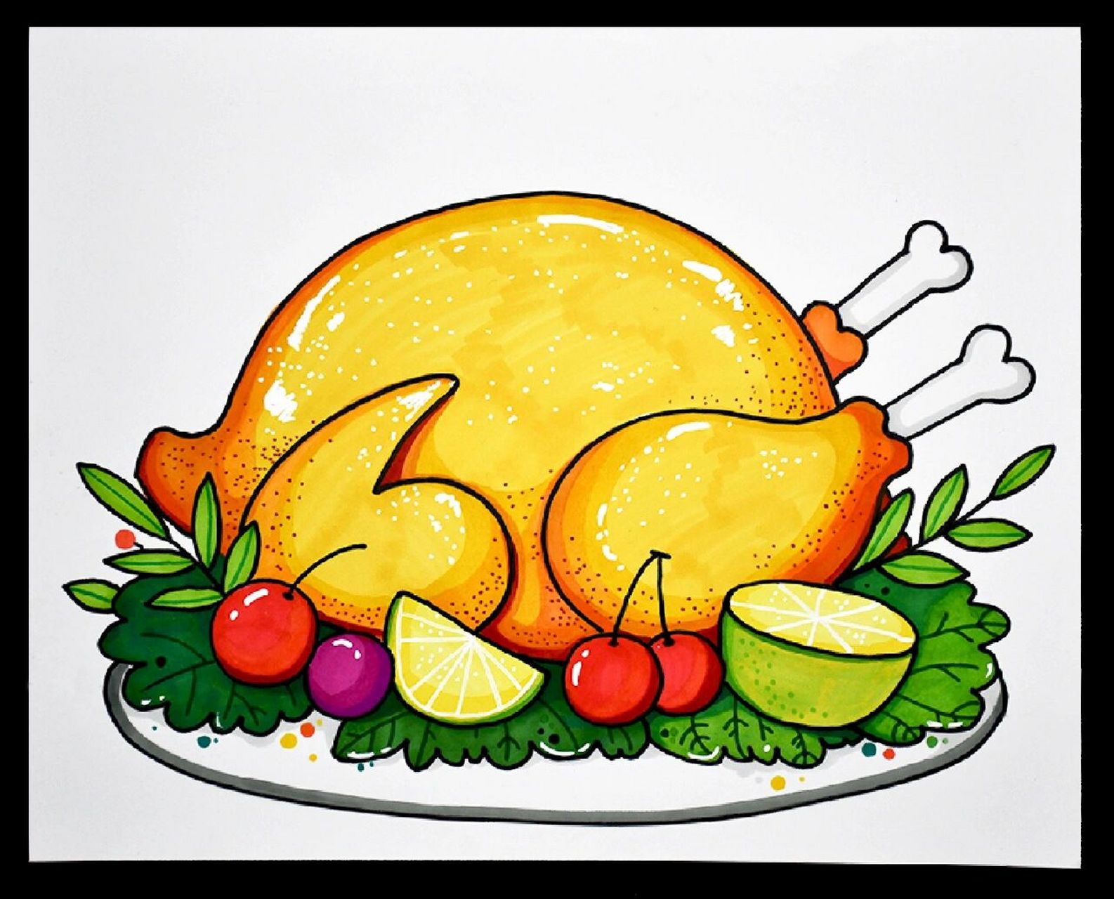 儿童画教程|感恩节美食之烤火鸡 【教学重难点】  画一盘火鸡:描绘出