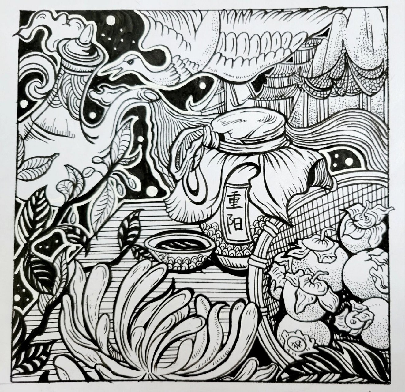 传统节日黑白装饰画