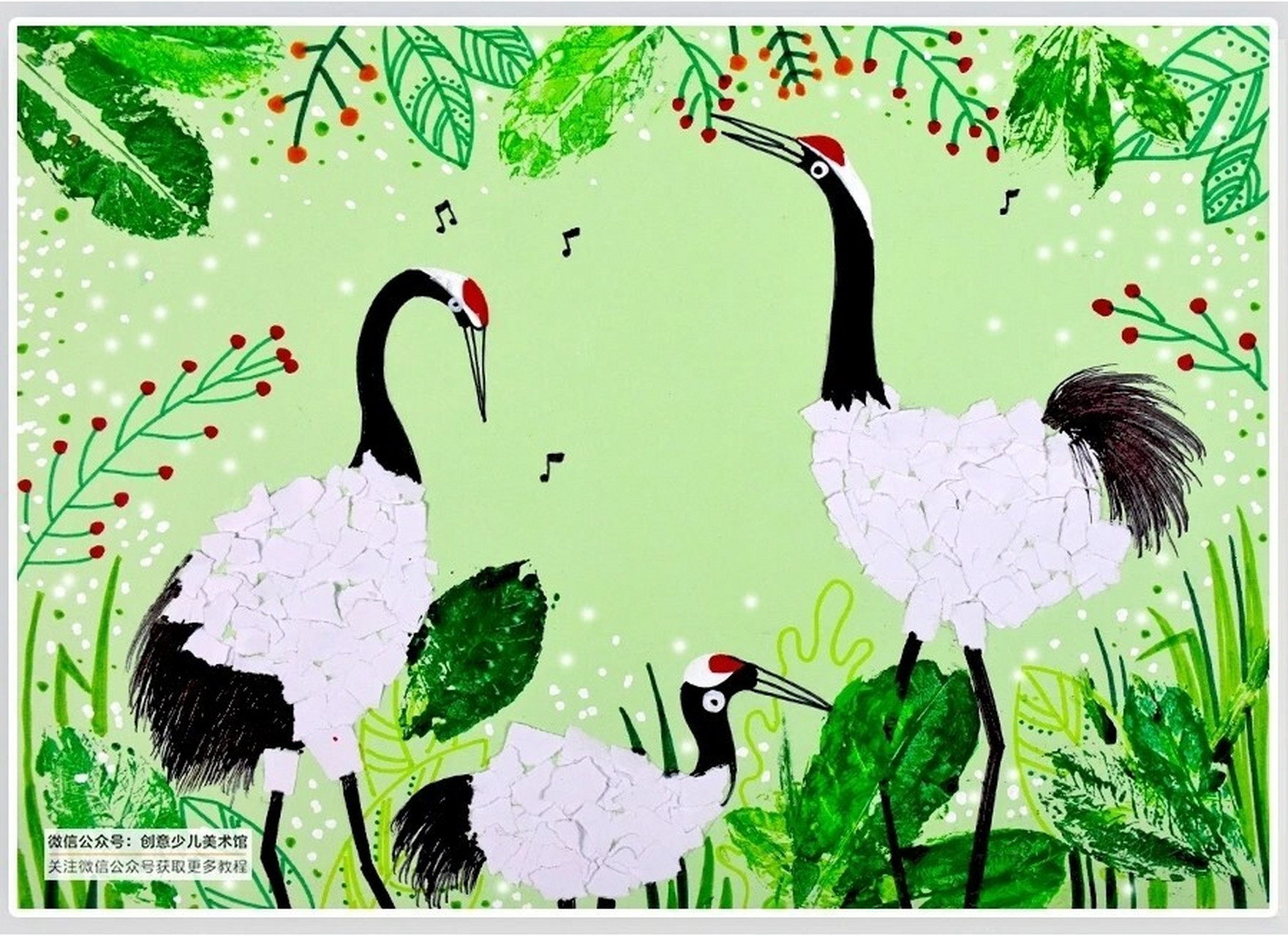 儿童画教程|优雅的丹顶鹤 ,有趣的方式,为作品带来更多的趣味吧!