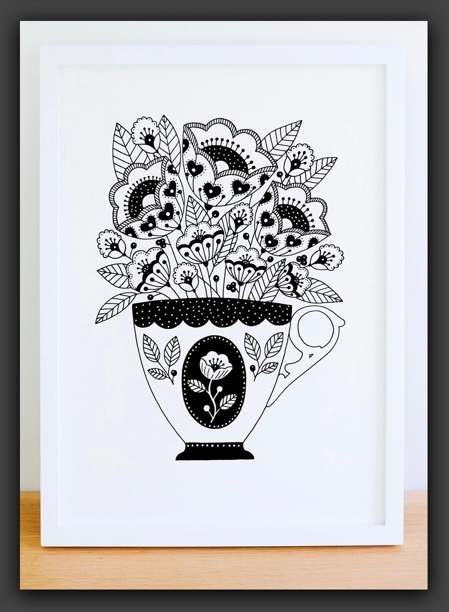 绘画素材|黑白装饰花卉