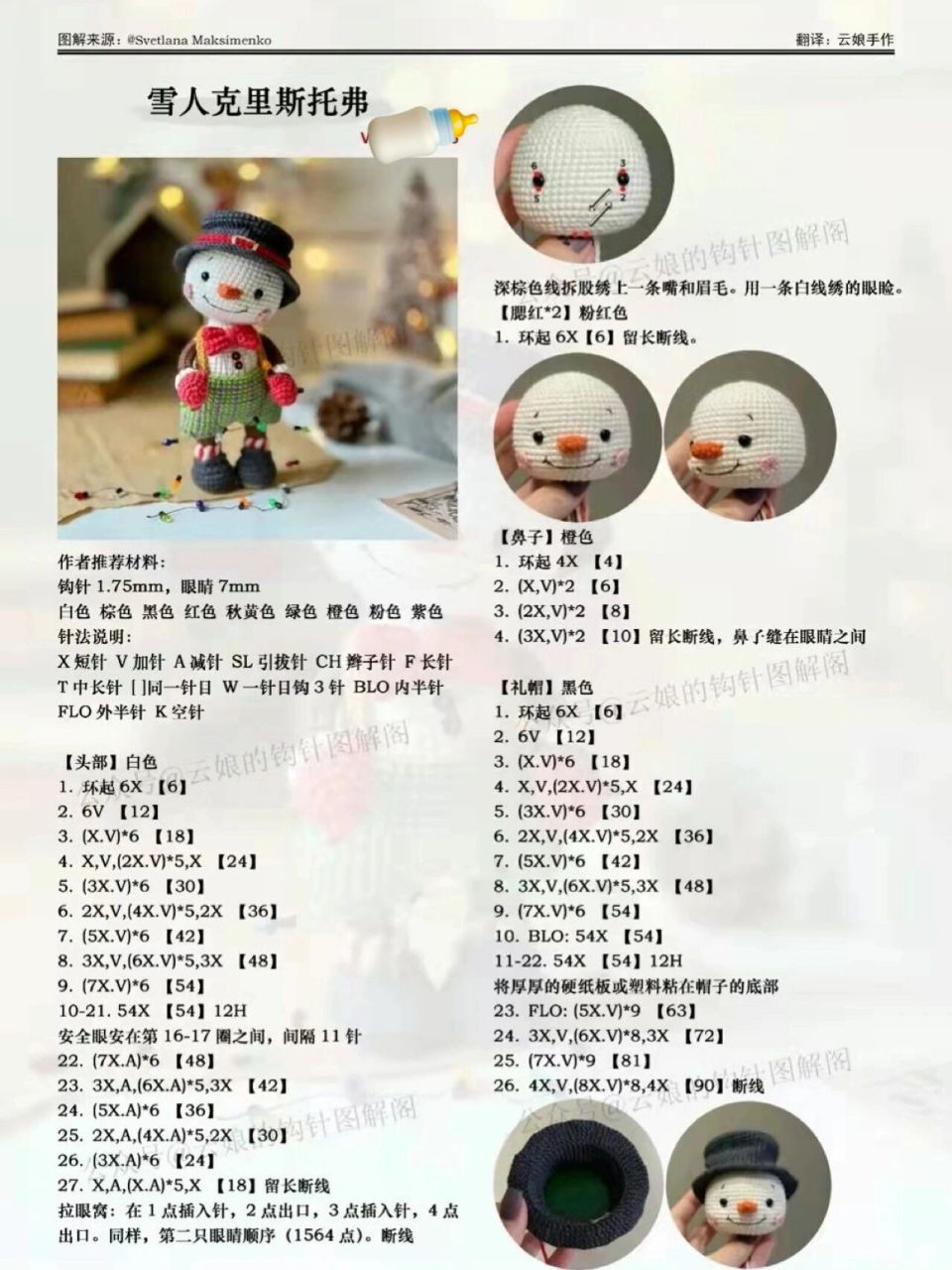 钩针图解|圣诞雪人 #手工钩针编织# #钩针图解