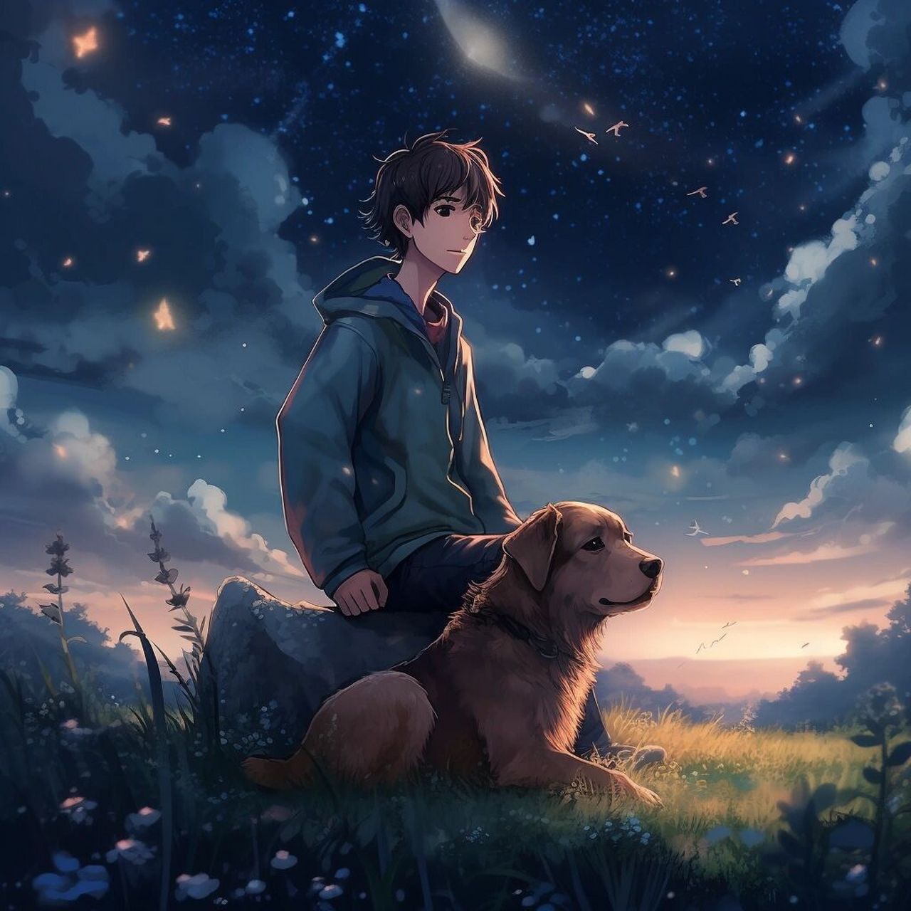 男生头像‖狗狗也爱夜晚惬意的凉风和星辰