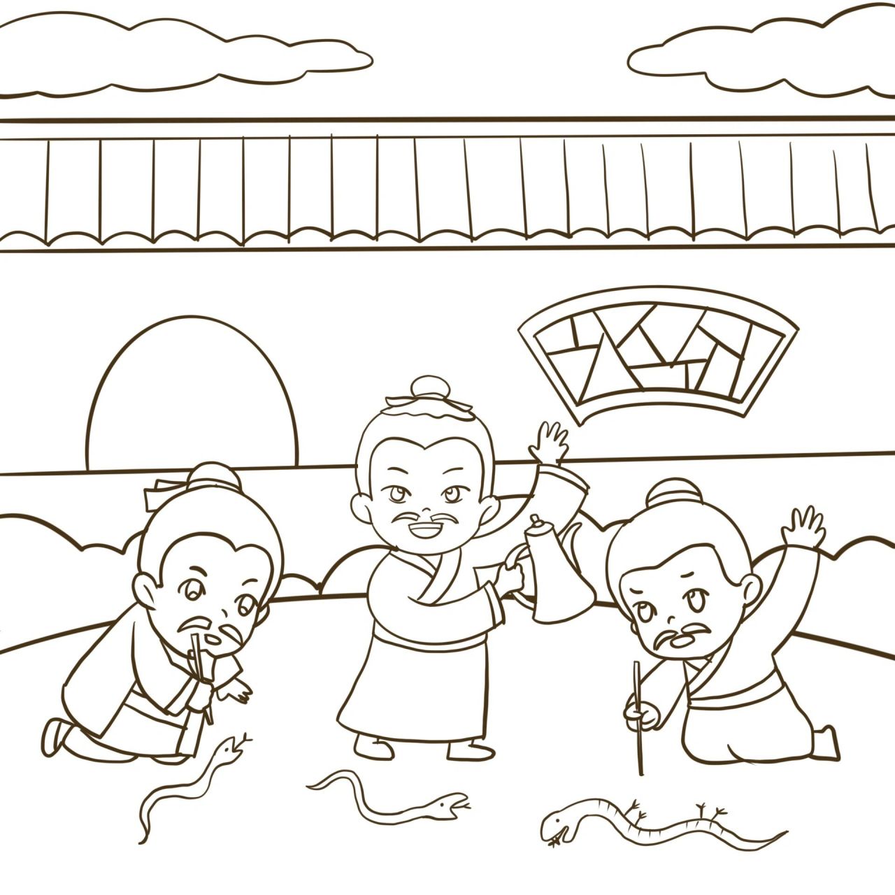 画蛇添足儿童画插画绘画