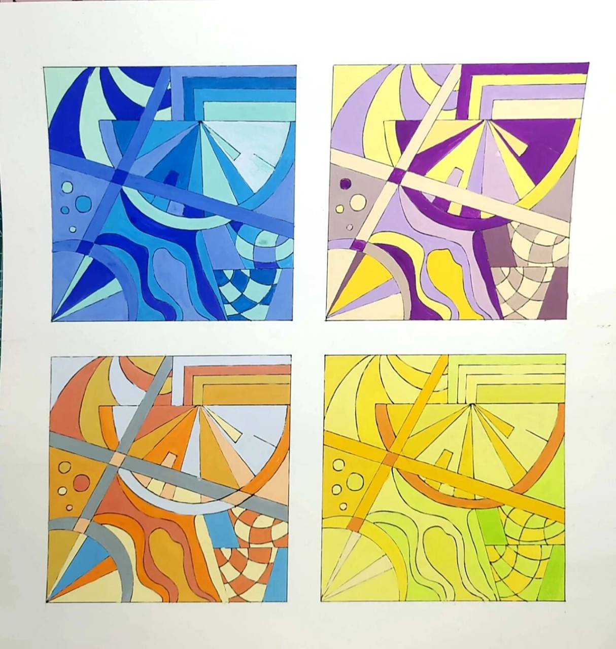 色彩构成|附线稿 ①图一同类色 图二互补色 图三对比色 图四近似色 ②