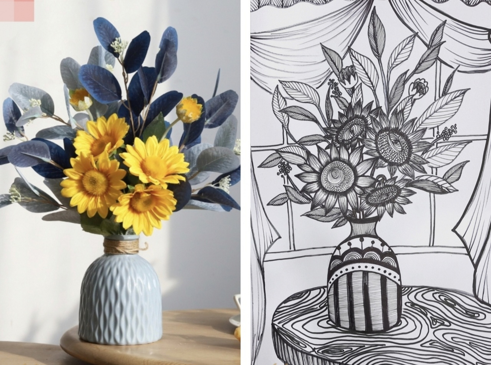 速写考级:五级 花卉 照片写生 黑白线描装饰画