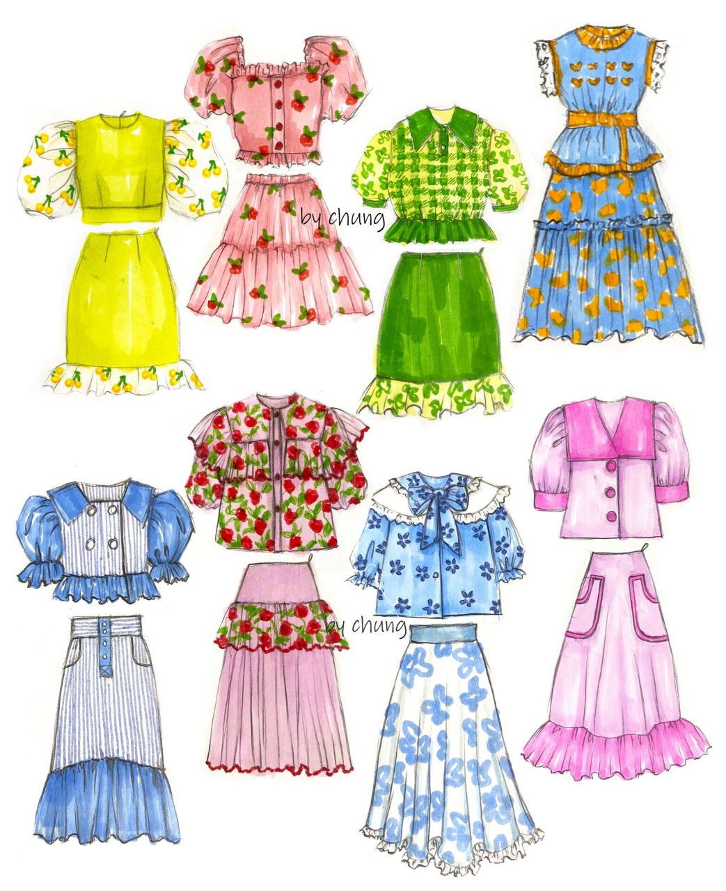 8款原创套装设计|服装设计款式图 彩色治愈一切969696 	 今日份